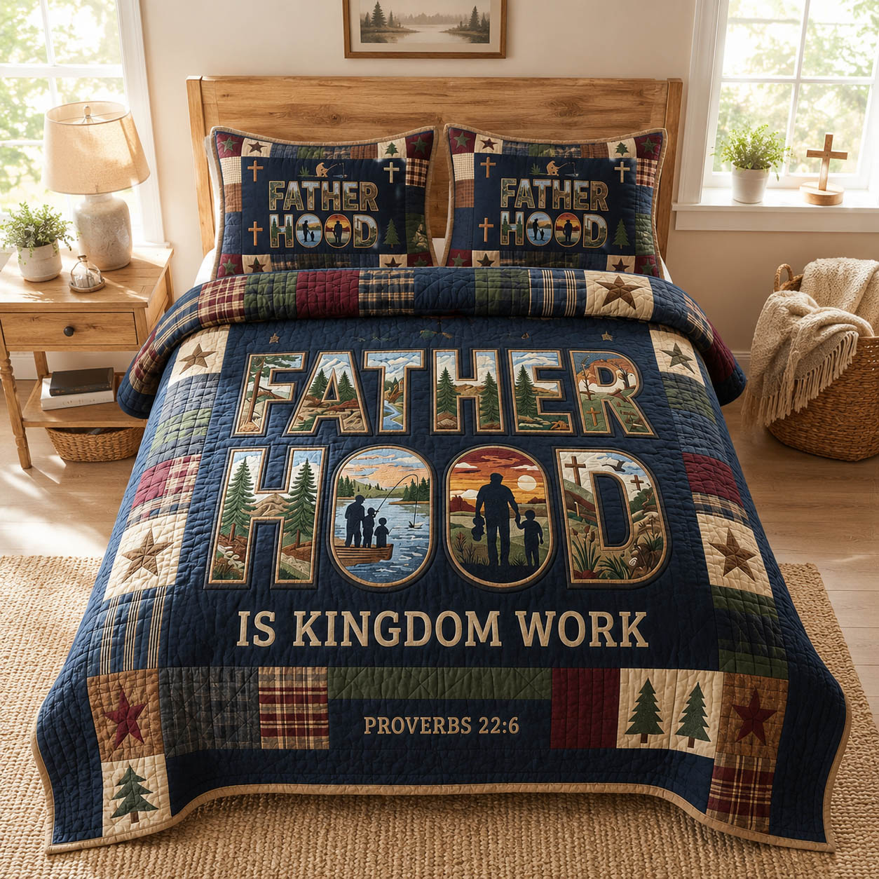 Fatherhood Is Kingdom Work 3-Piece Quilted Bedding Set GFTOLAN622