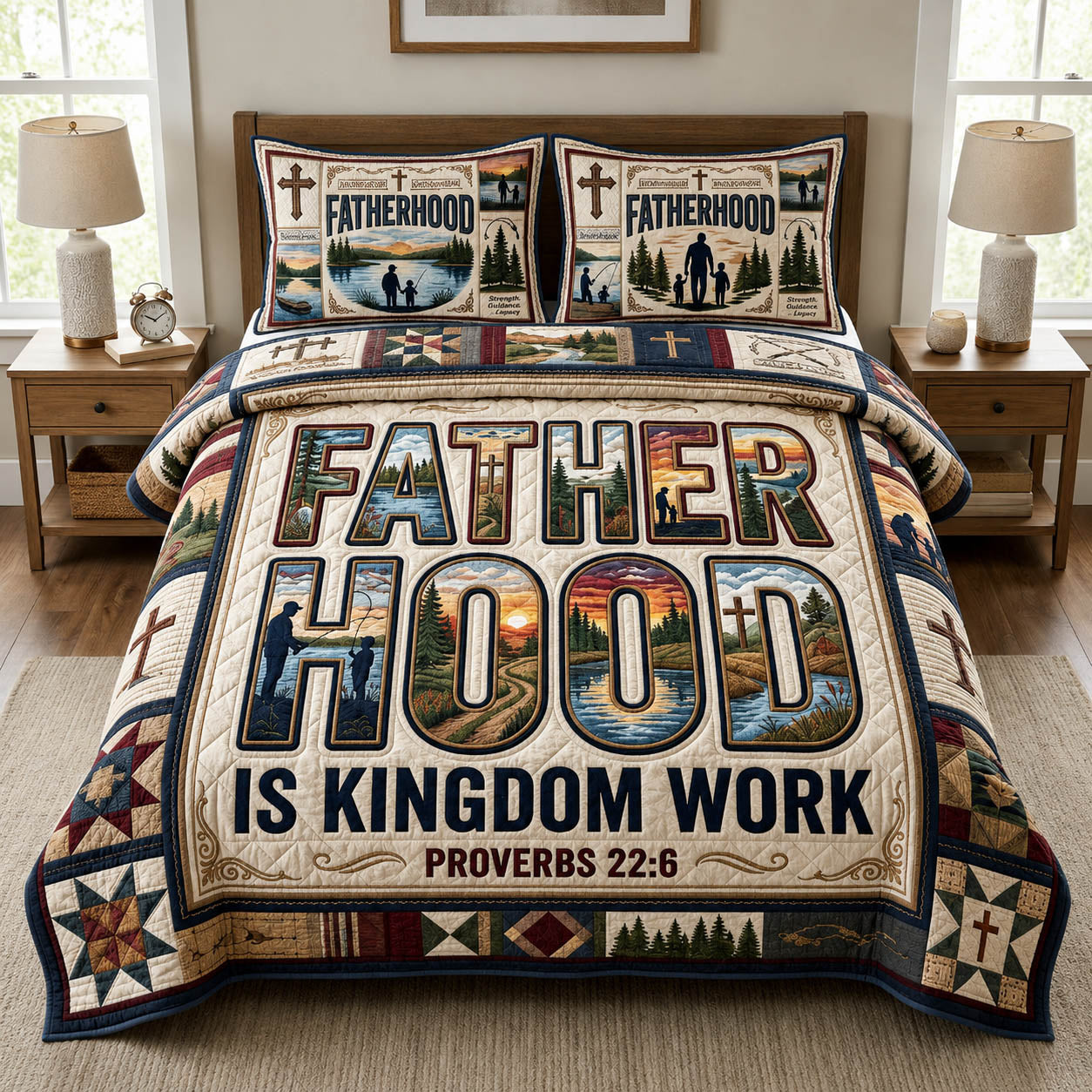 Fatherhood Is Kingdom Work 3-Piece Quilted Bedding Set GFTOLAN623
