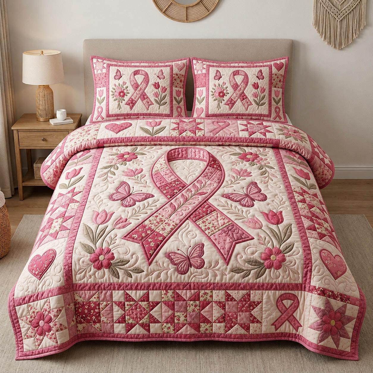 Breast Cancer 3-Piece Quilted Bedding Set GFTOLAN682