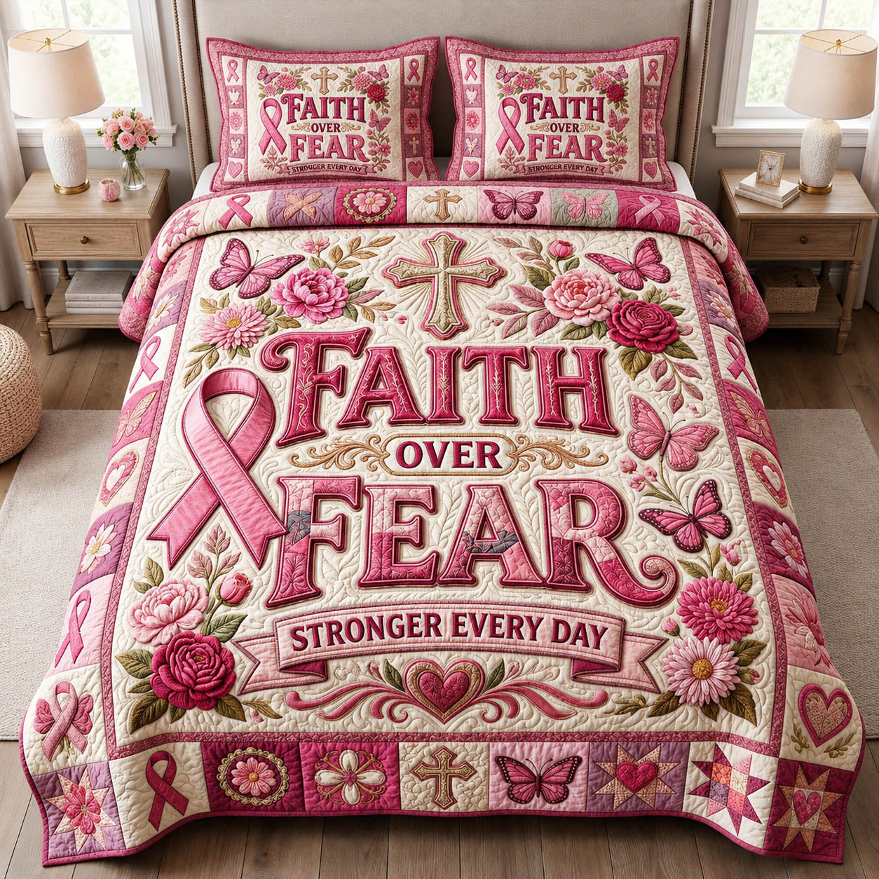 Faith Over Fear 3-Piece Quilted Bedding Set GFTOLAN687
