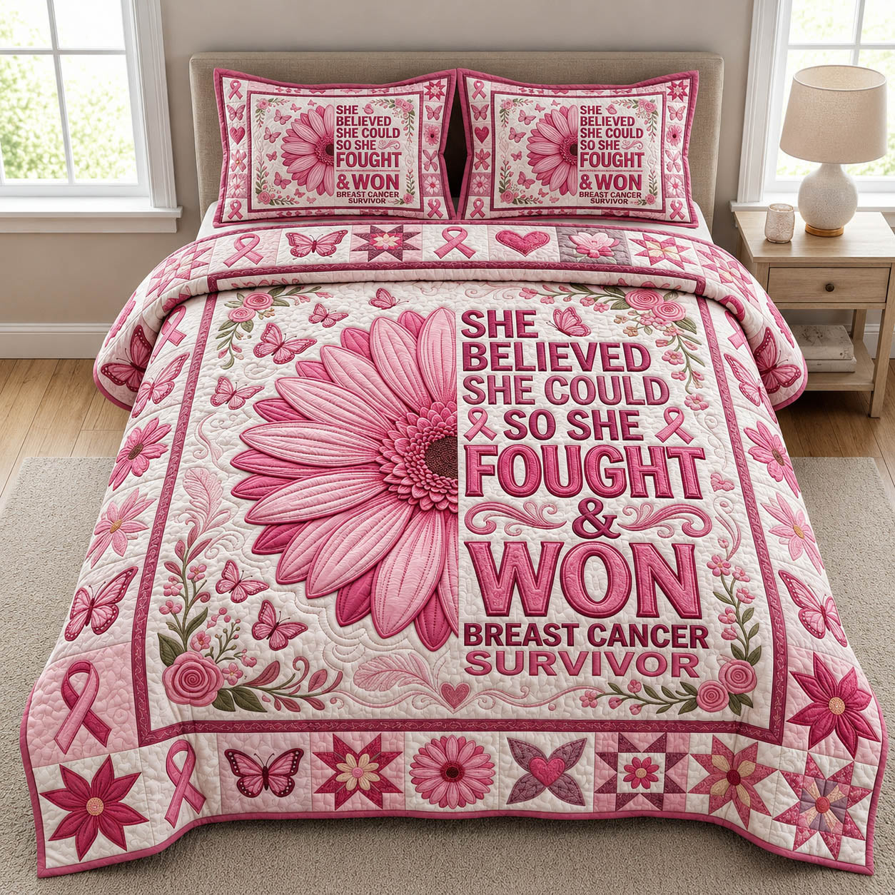 Breast Cancer Survivor 3-Piece Quilted Bedding Set GFTOLAN688