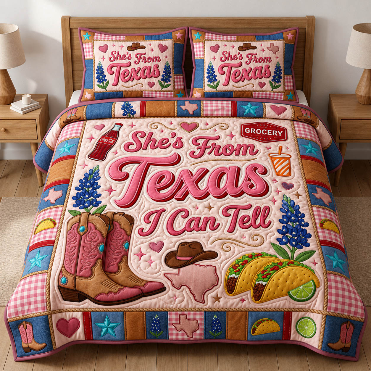 She Is From Texas 3-Piece Quilted Bedding Set GFTOLAN690