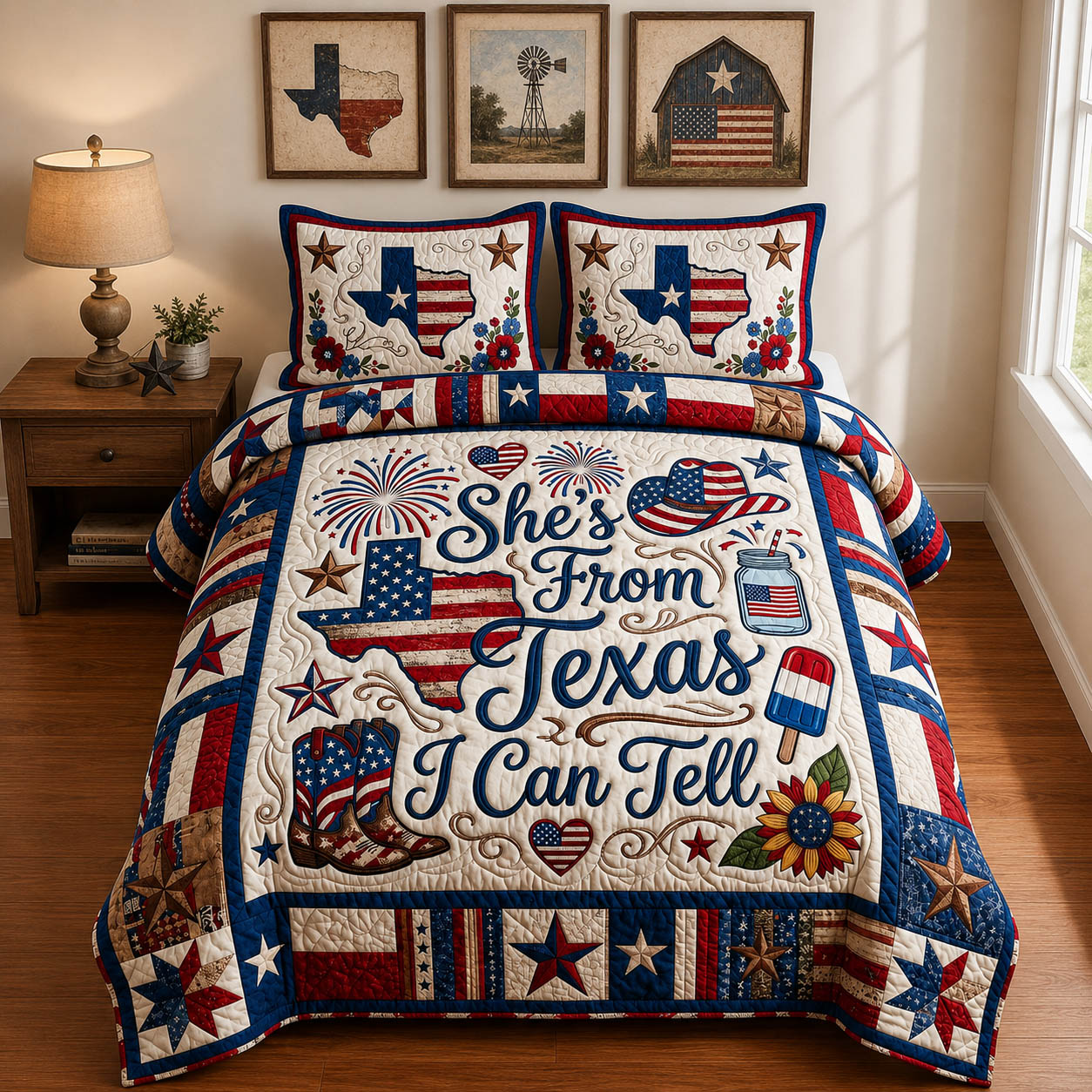 She Is From Texas 3-Piece Quilted Bedding Set GFTOLAN691