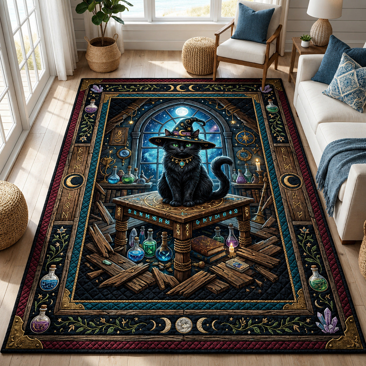 Witch Black Cat Area Rug GFTOLAN722