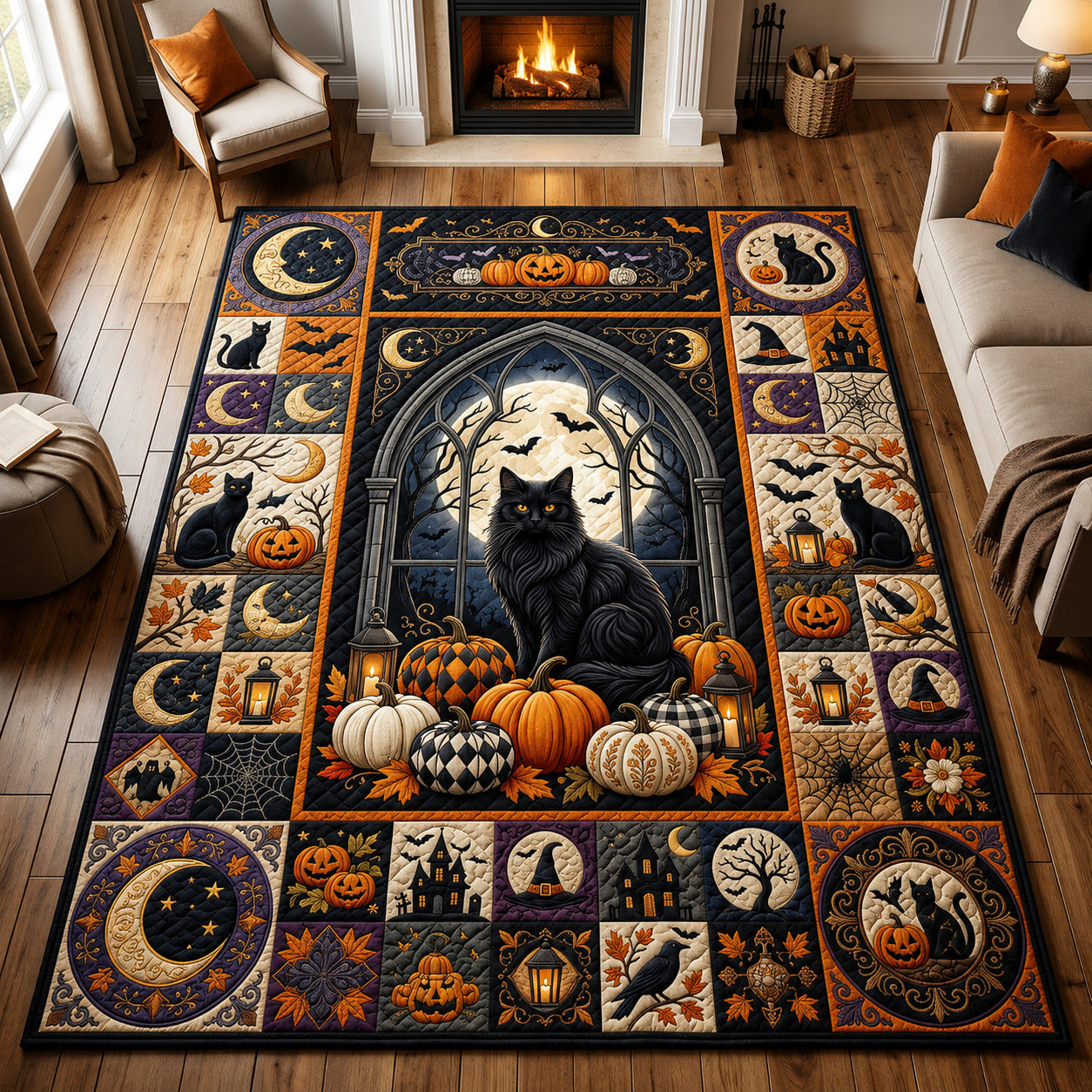 Black Cat Moonlight Area Rug GFTOLAN728