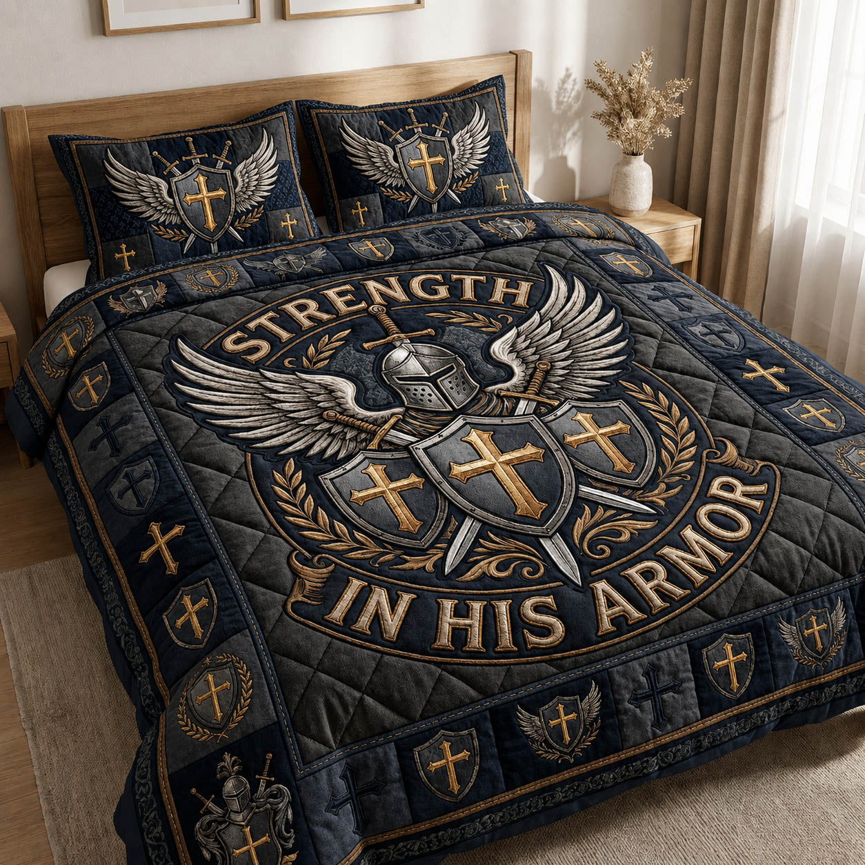Medieval Armor Warrior 3-Piece Quilted Bedding Set GFTOLAN737