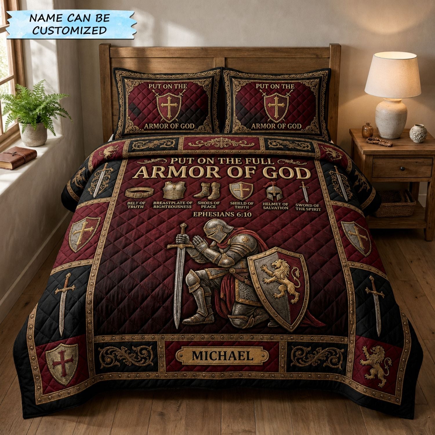 Custom Name Armor Of God 3-Piece Quilted Bedding Set GFTOLAN738