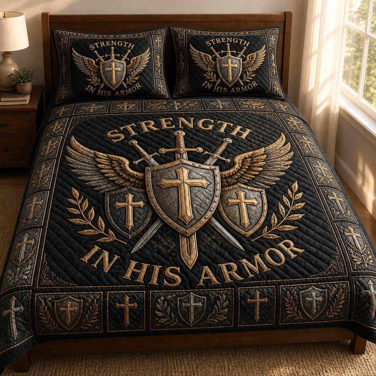 Strength In His Armor 3-Piece Quilted Bedding Set GFTOLAN741