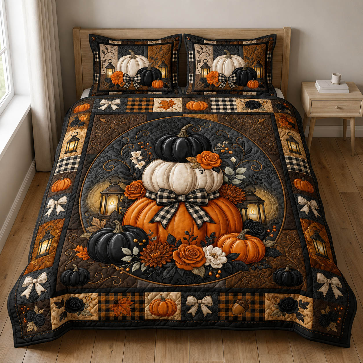Pumpkin 3-Piece Quilted Bedding Set GFTOLAN744