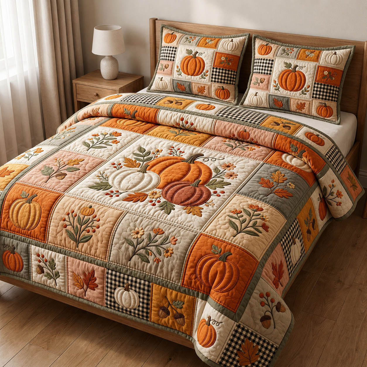 Pumpkin Patchwork 3-Piece Quilted Bedding Set GFTOLAN746