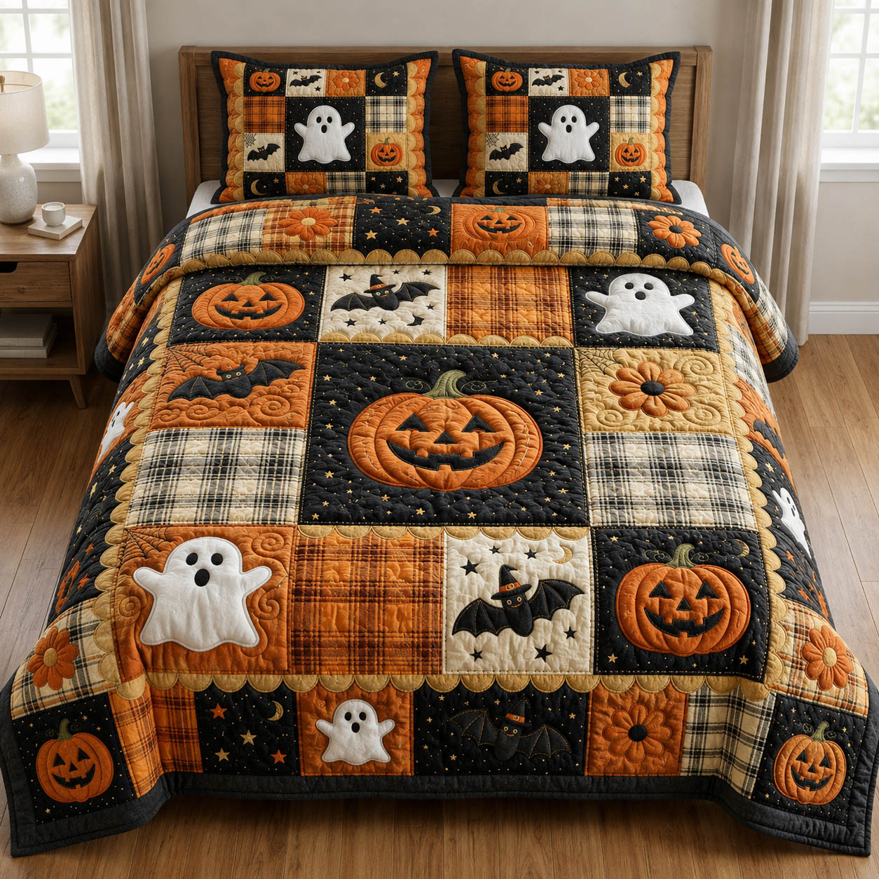 Halloween Pumpkin 3-Piece Quilted Bedding Set GFTOLAN749