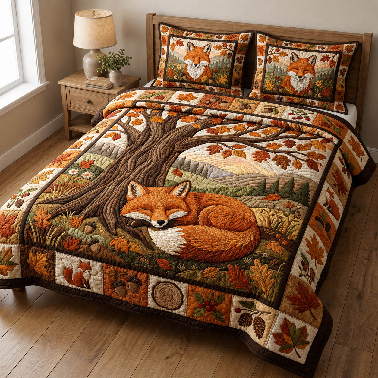 Autumn Fox 3-Piece Quilted Bedding Set GFTOLAN751