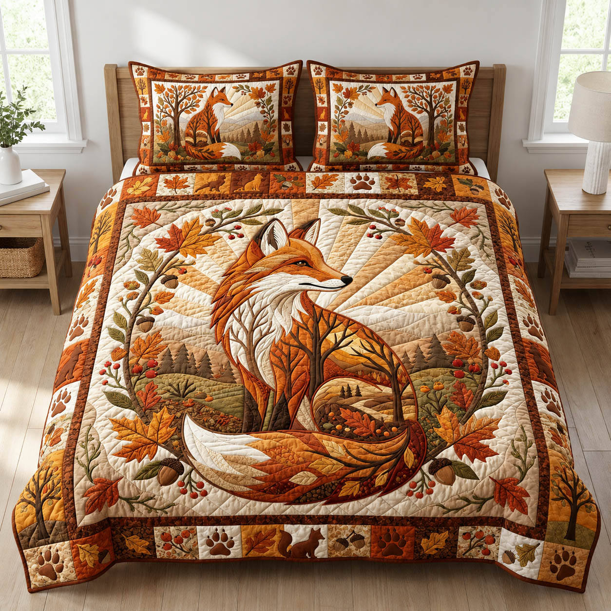 Cottage Autumn Fox 3-Piece Quilted Bedding Set GFTOLAN752