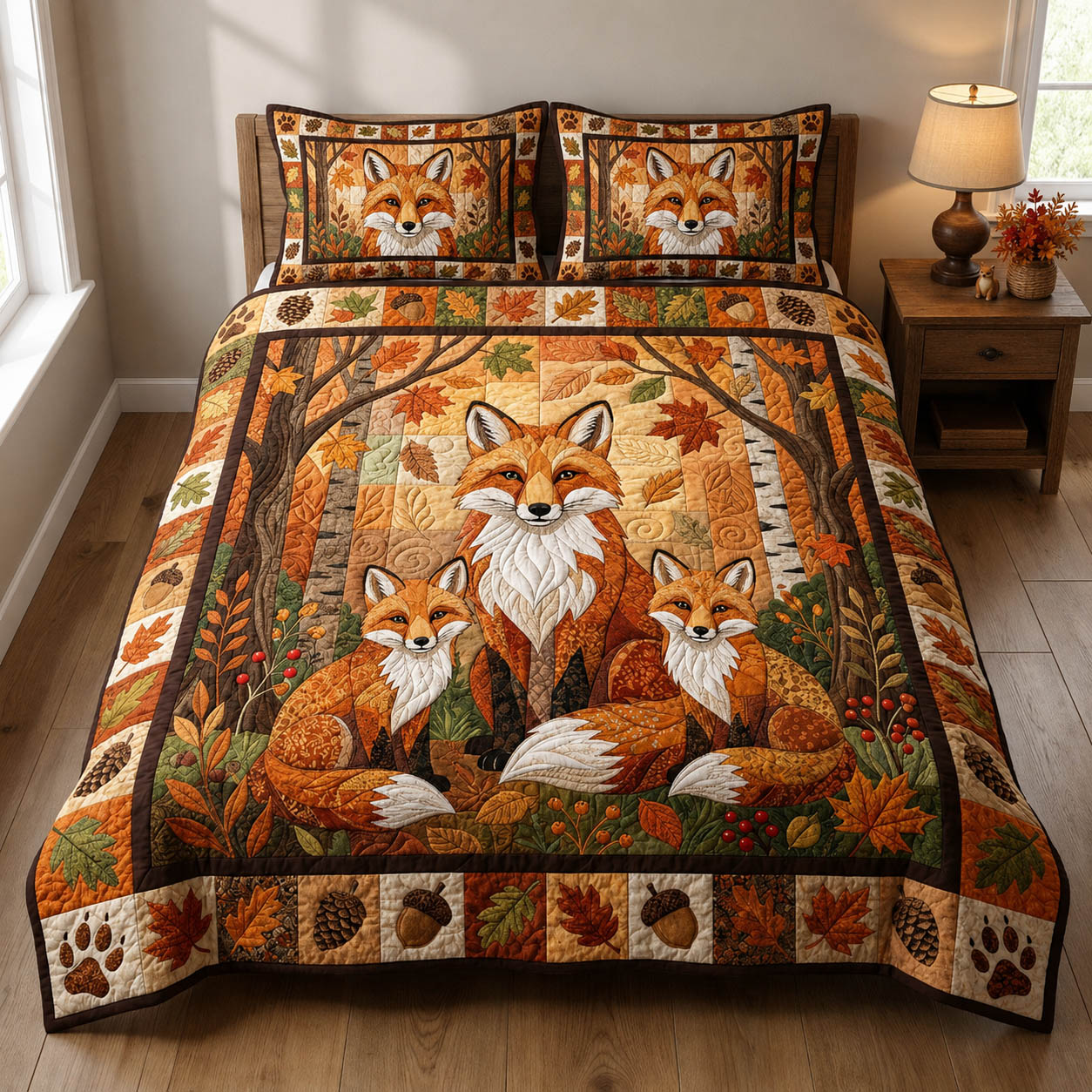 Fox Family 3-Piece Quilted Bedding Set GFTOLAN754