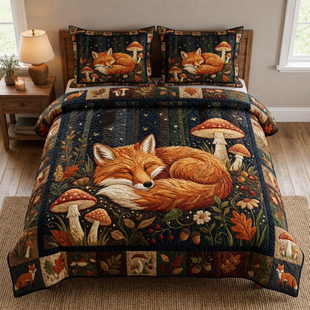 Autumn Woodland Fox 3-Piece Quilted Bedding Set GFTOLAN755