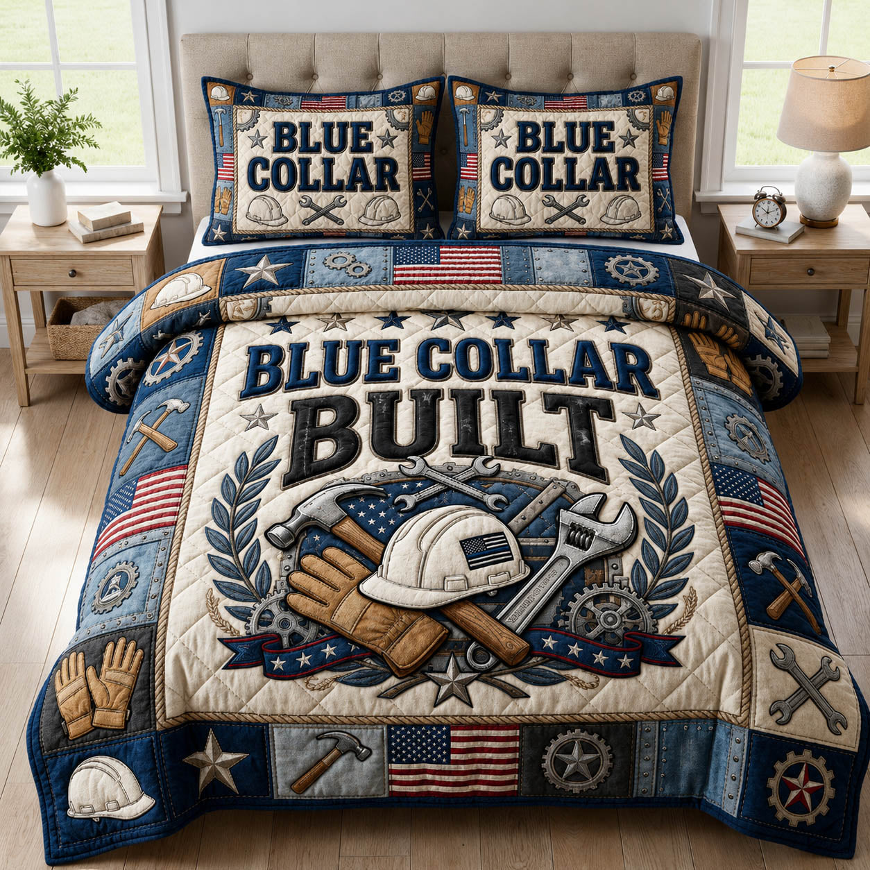 Blue Collar Pride 3-Piece Quilted Bedding Set GFTOLAN774