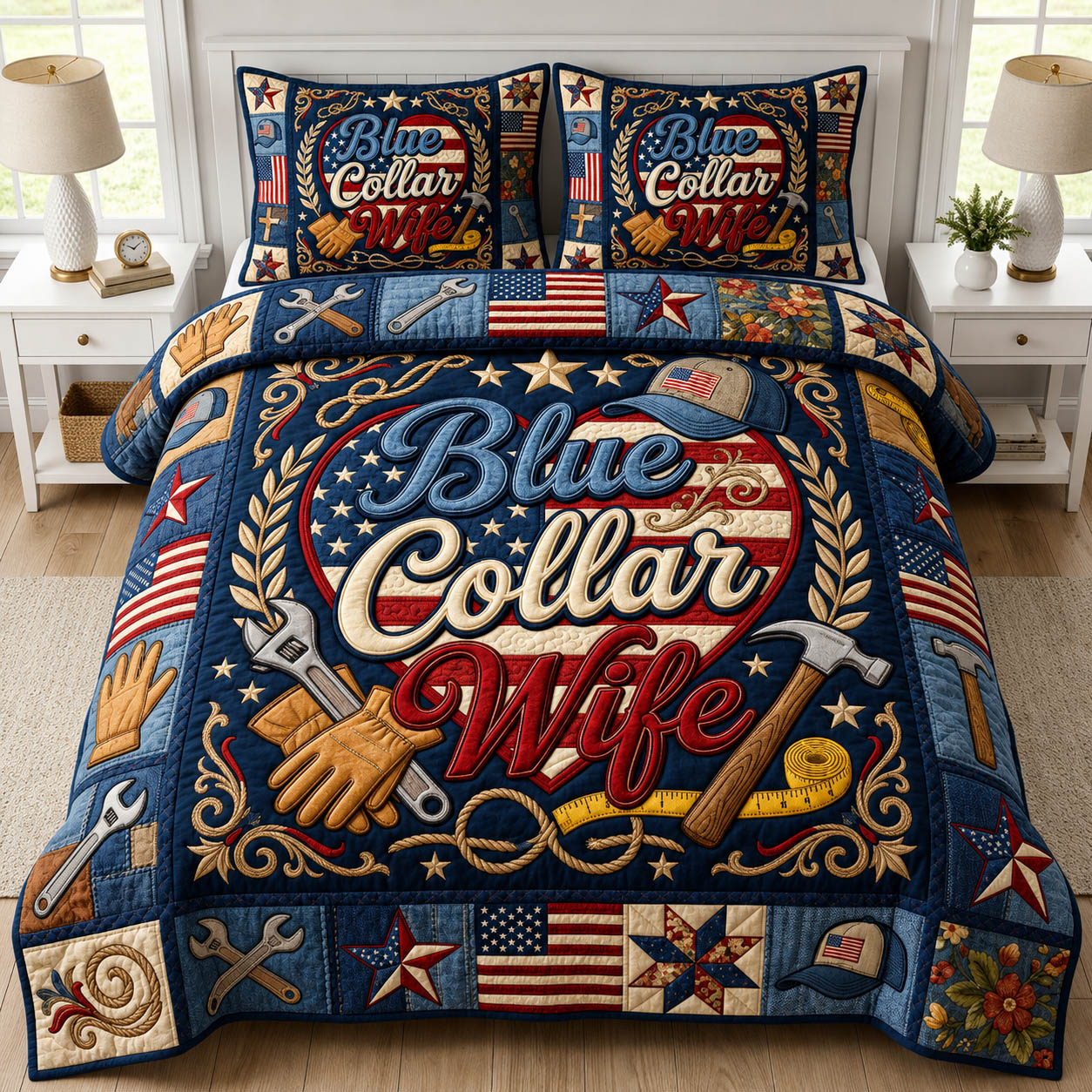 Blue Collar Wife 3-Piece Quilted Bedding Set GFTOLAN778