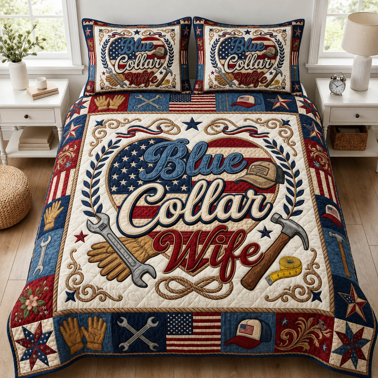 Blue Collar Wife 3-Piece Quilted Bedding Set GFTOLAN779