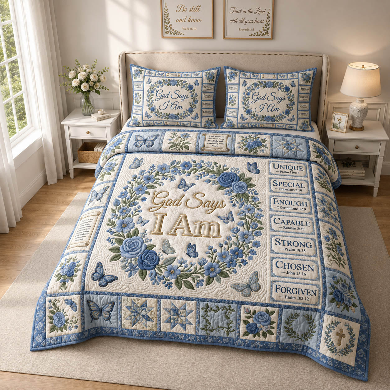 Blue God Says You Are 3-Piece Quilted Bedding Set GFTOLAN792