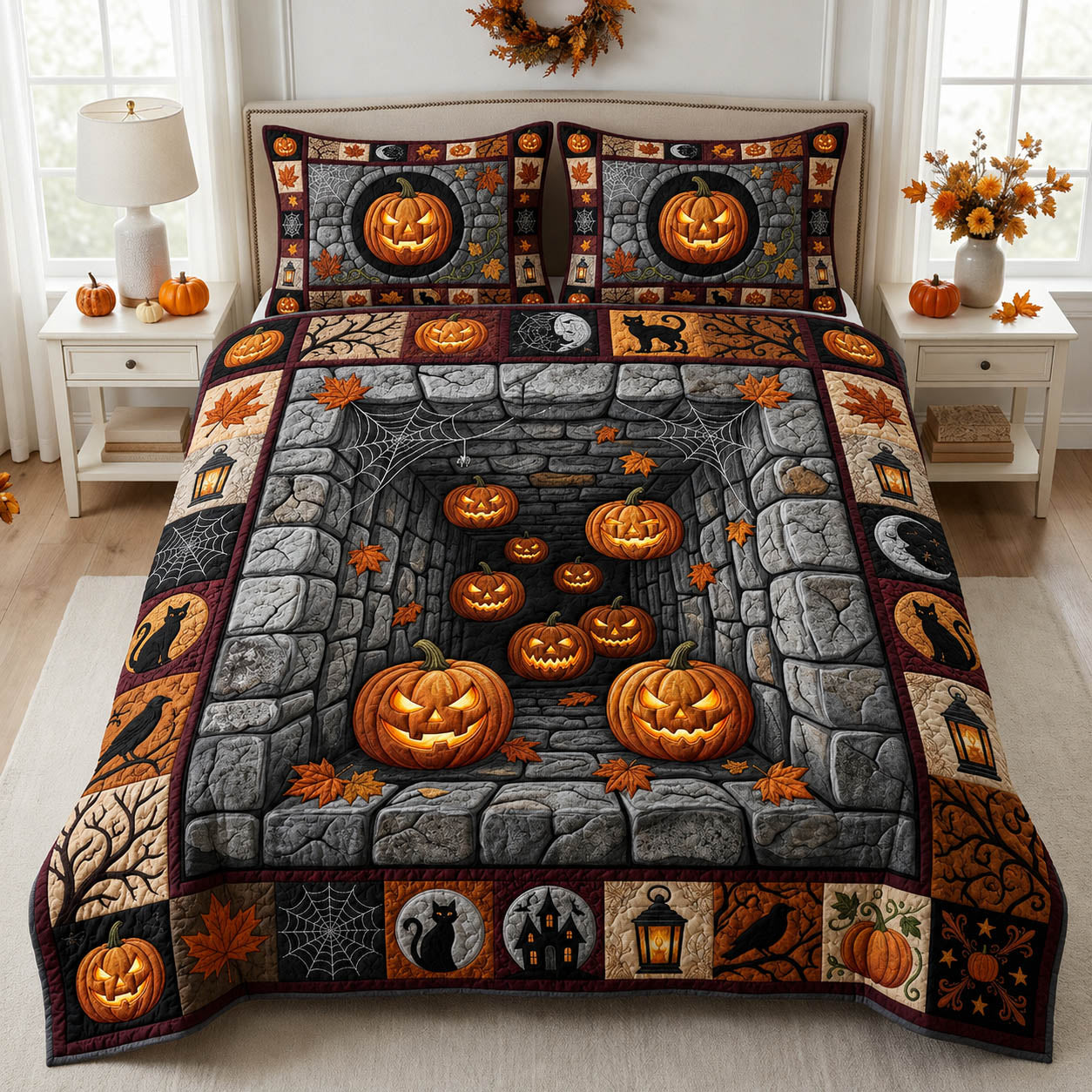 Halloween Pumpkin 3-Piece Quilted Bedding Set GFTOLAN794