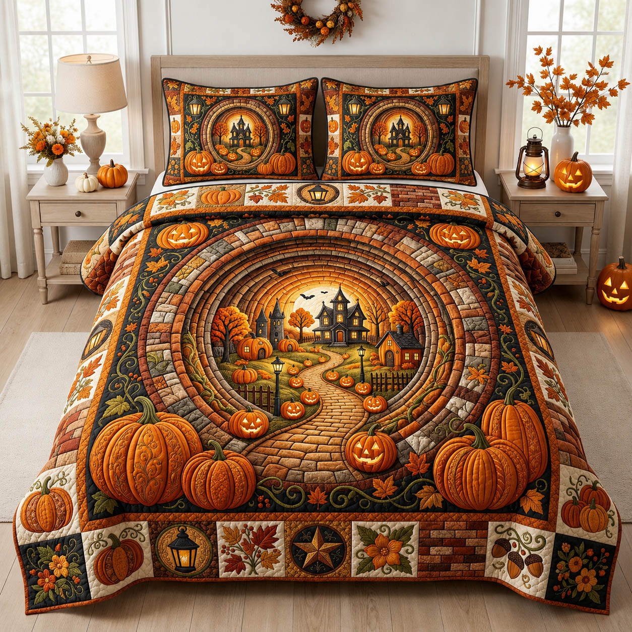 Halloween Pumpkin 3-Piece Quilted Bedding Set GFTOLAN796