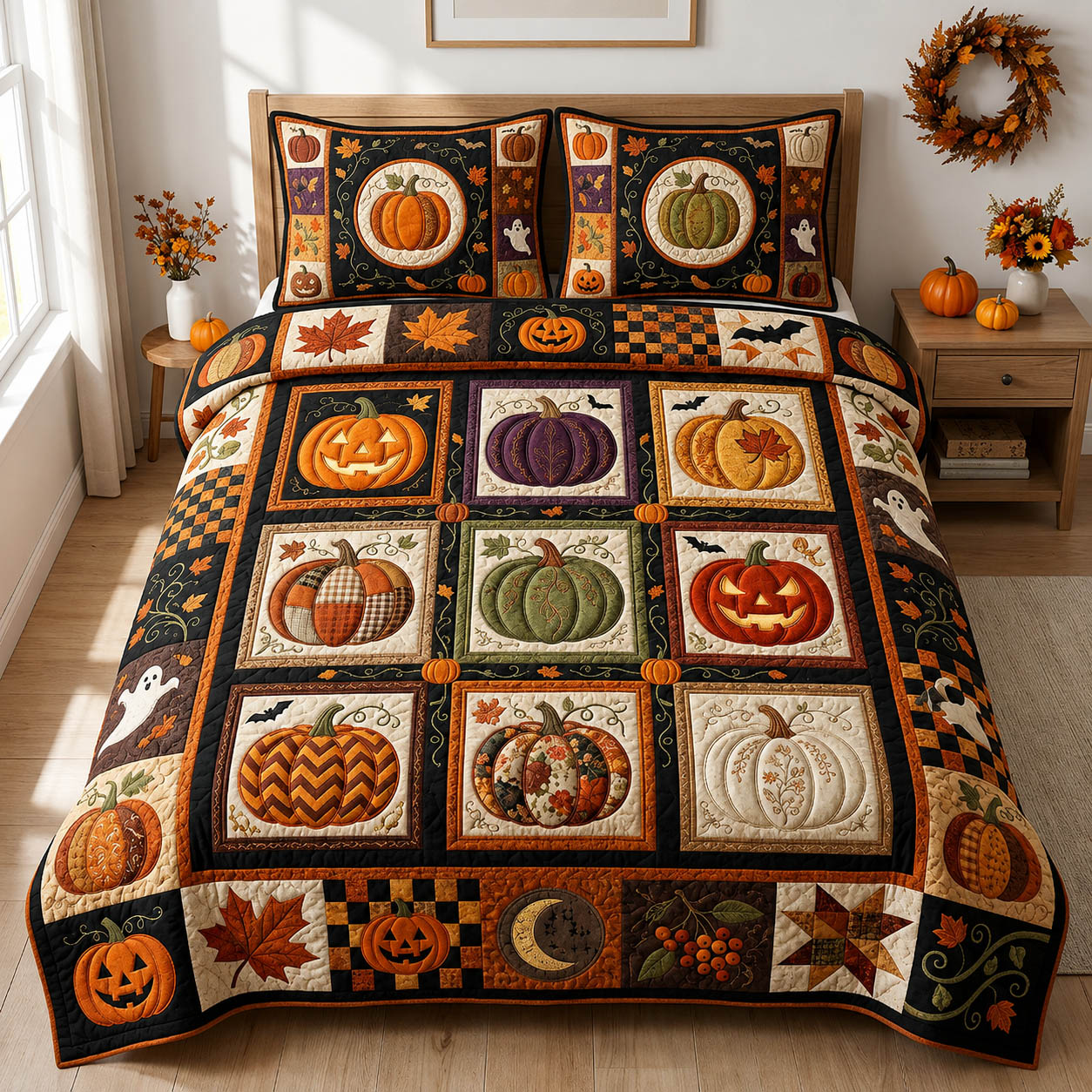 Pumpkin Patchwork 3-Piece Quilted Bedding Set GFTOLAN797