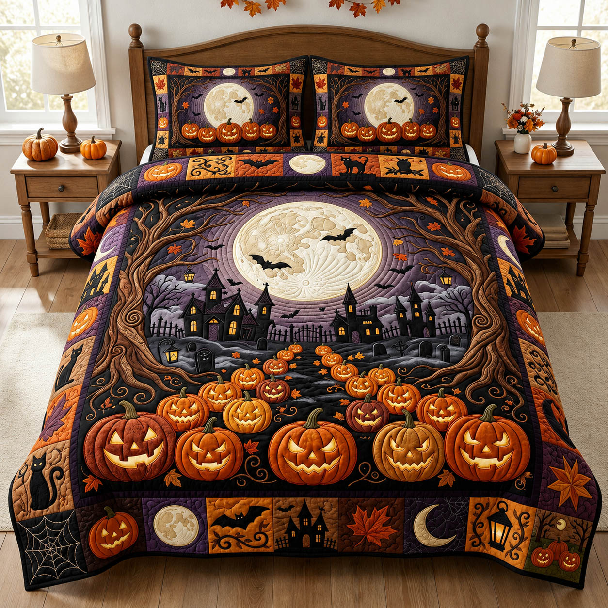 Pumpkin Town Moonlight 3-Piece Quilted Bedding Set GFTOLAN799
