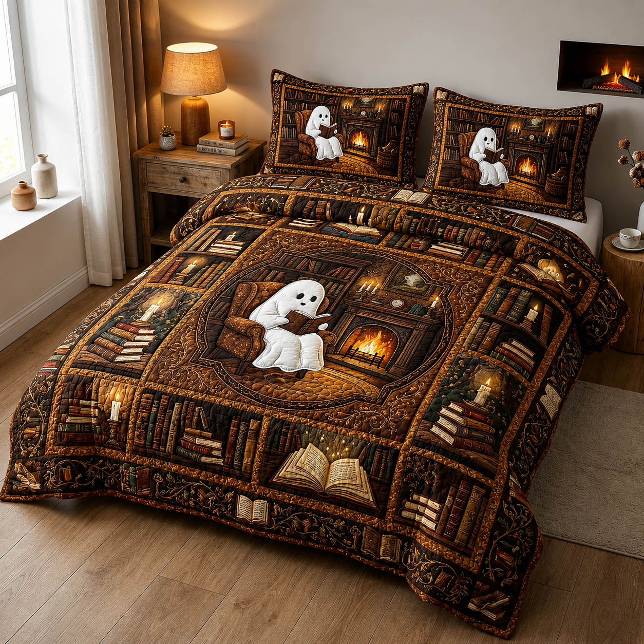 Ghost Reading Book 3-Piece Quilted Bedding Set GFTOLAN832