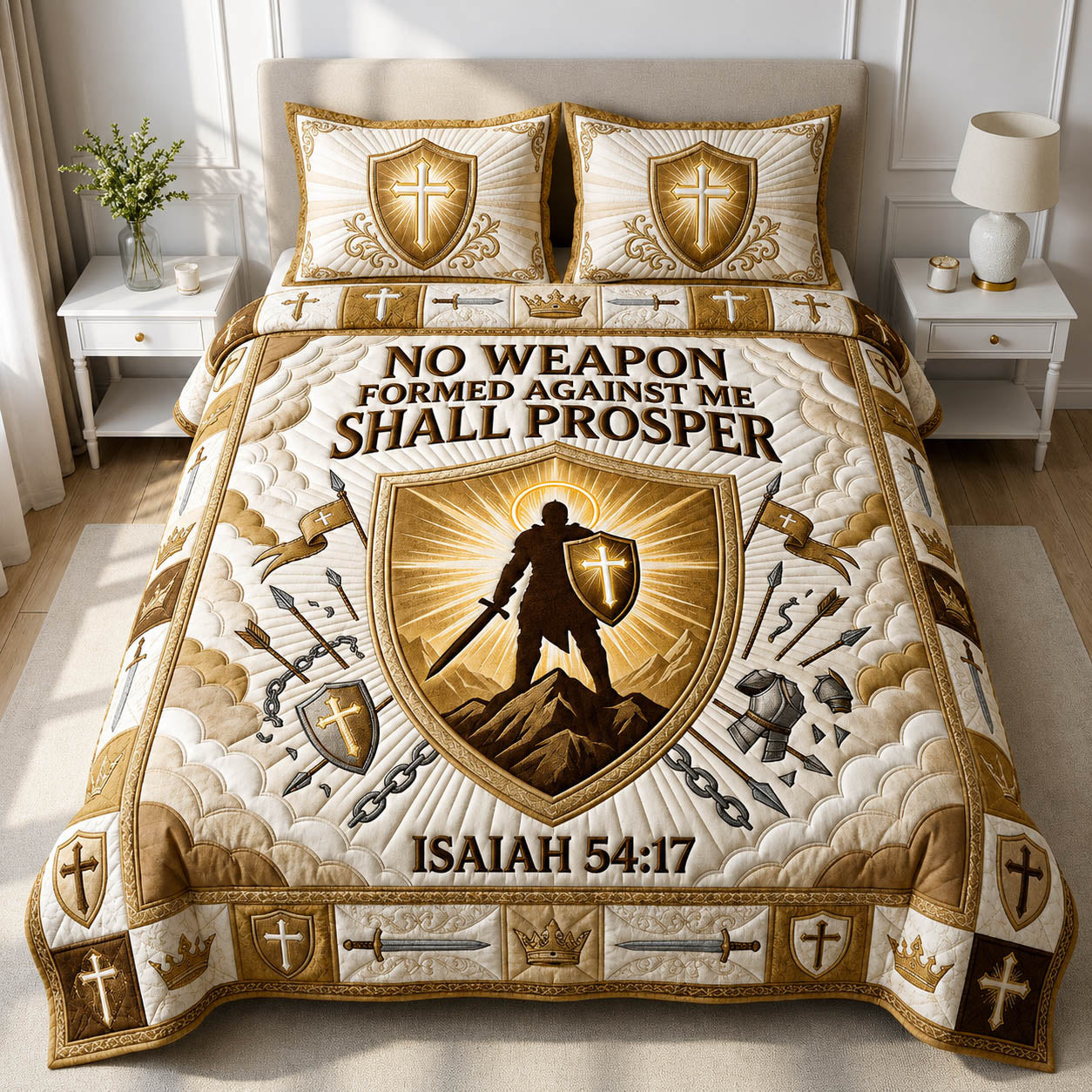 Knight God Isaiah 54 17 3-Piece Quilted Bedding Set GFTOLAN835