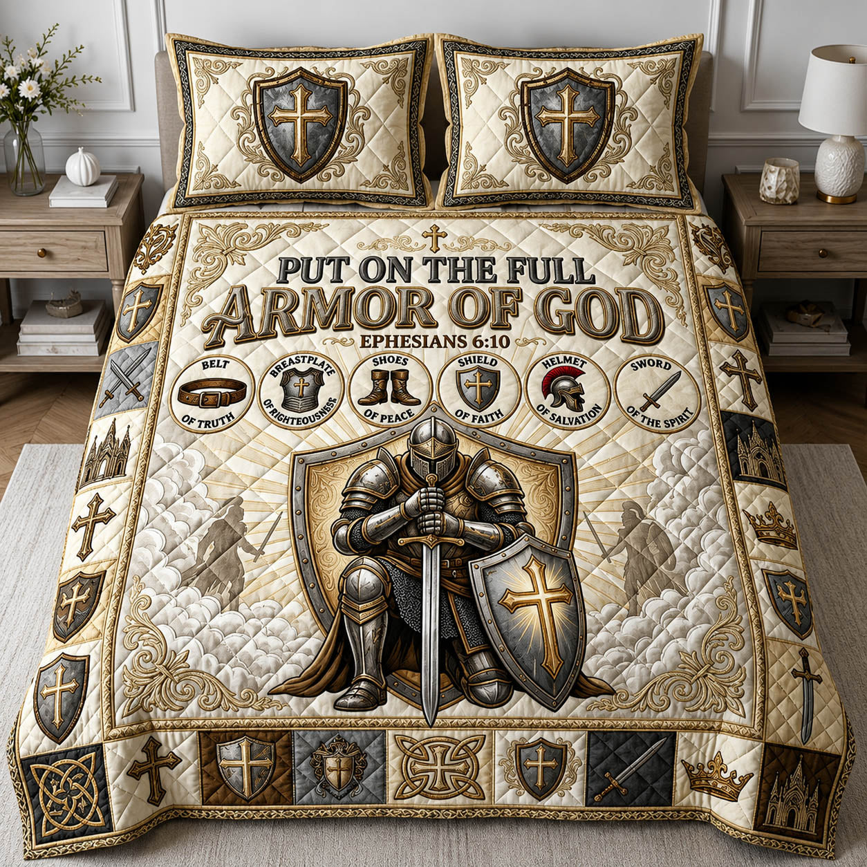 Armor Of God 3-Piece Quilted Bedding Set GFTOLAN837