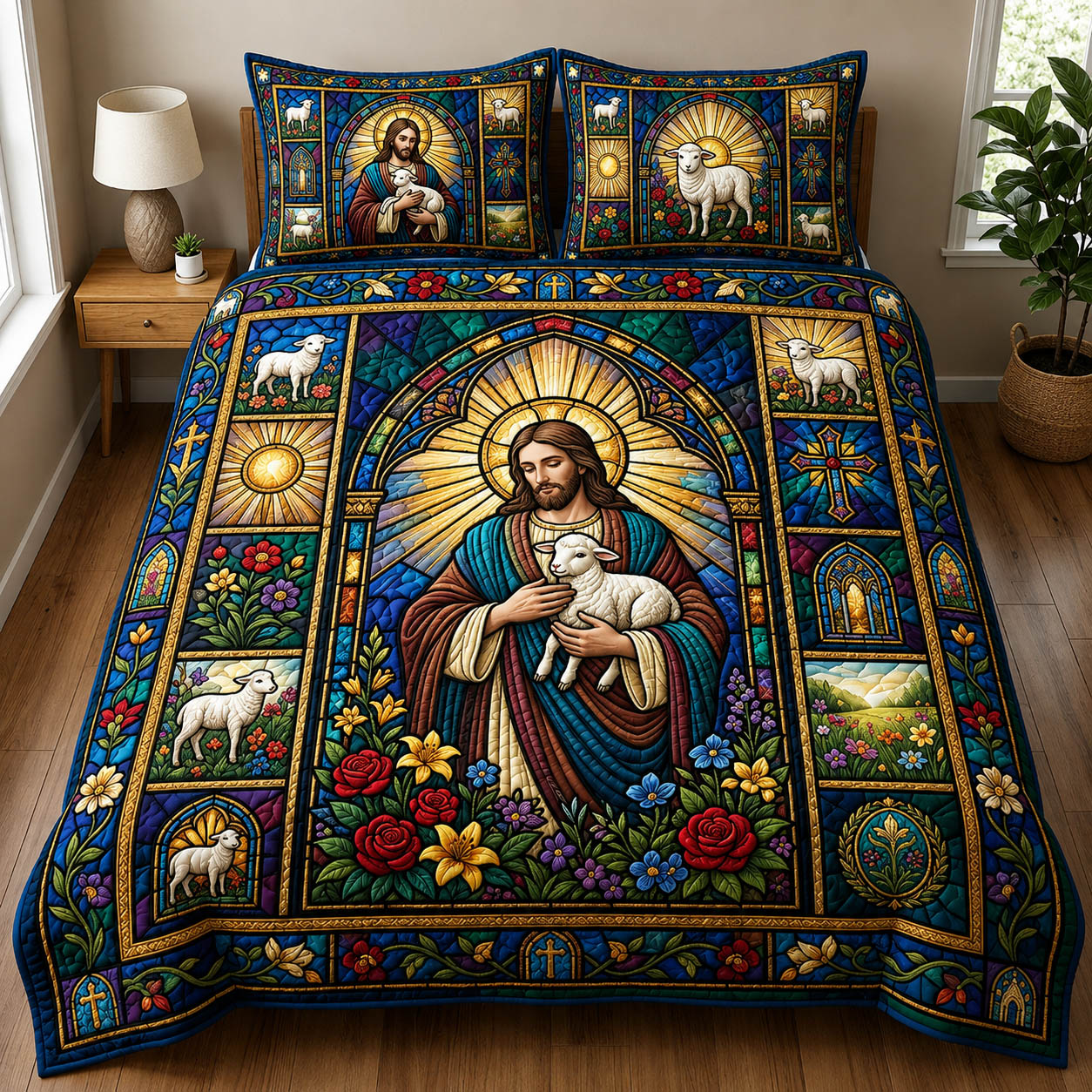 Jesus With Lamb 3-Piece Quilted Bedding Set GFTOLAN842