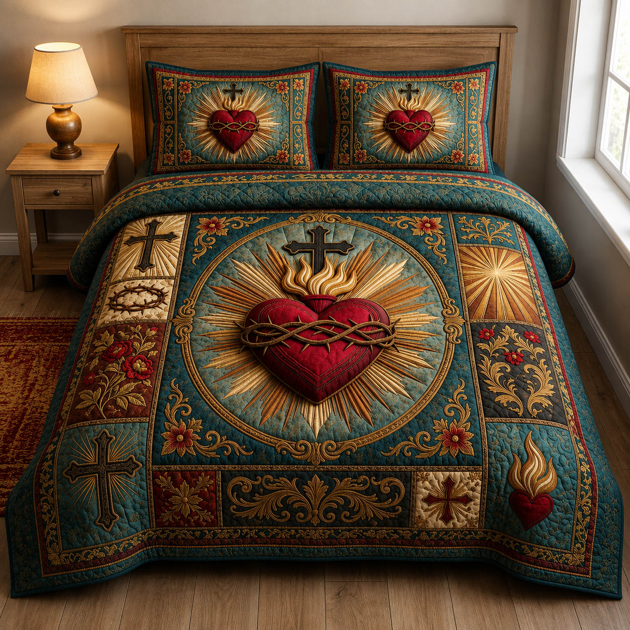 Sacred Heart Of Jesus 3-Piece Quilted Bedding Set GFTOLAN843