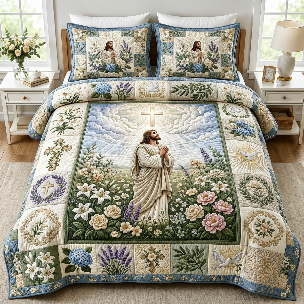 Jesus Praying 3-Piece Quilted Bedding Set GFTOLAN847