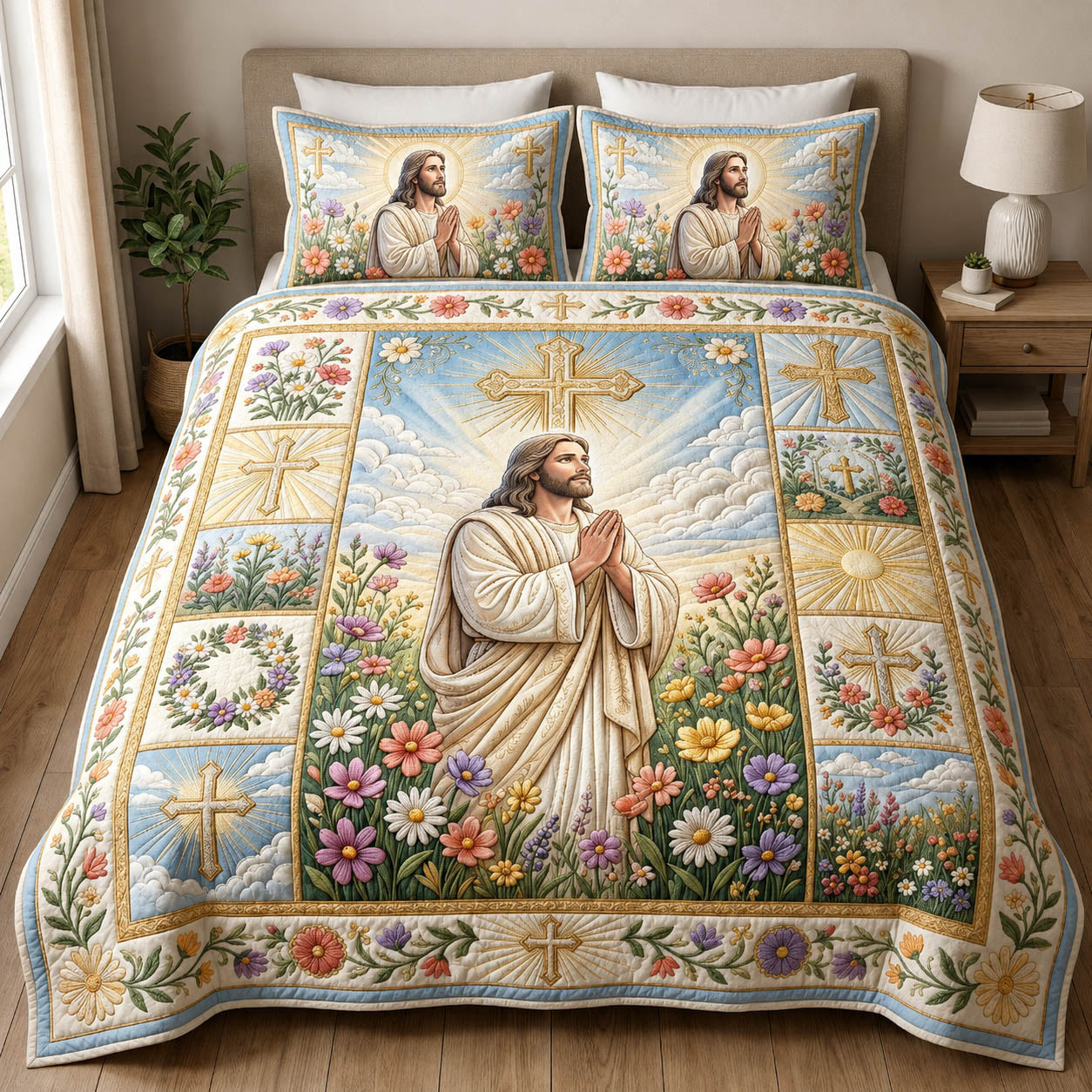 Jesus Praying 3-Piece Quilted Bedding Set GFTOLAN848