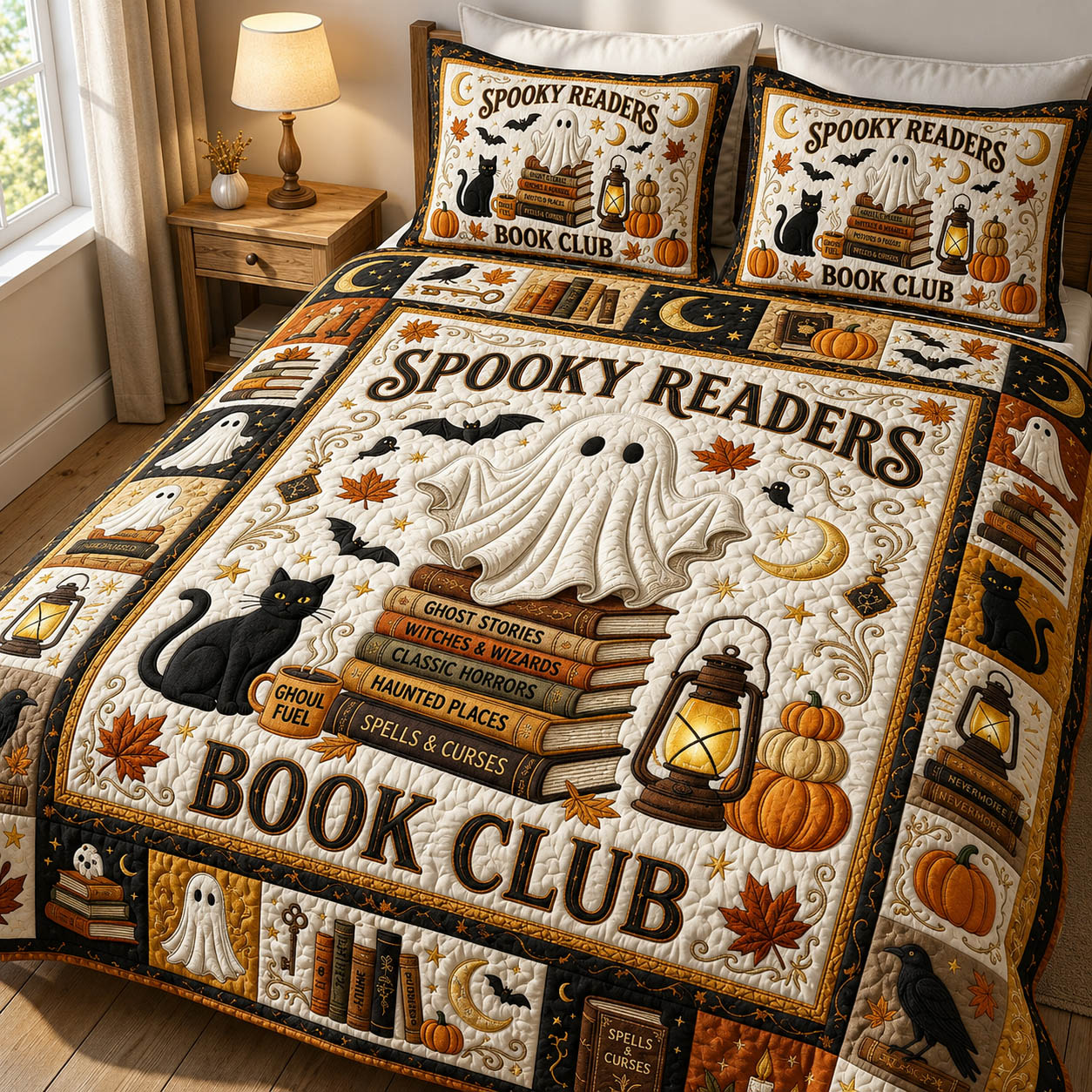 Spooky Readers 3-Piece Quilted Bedding Set GFTOLAN912