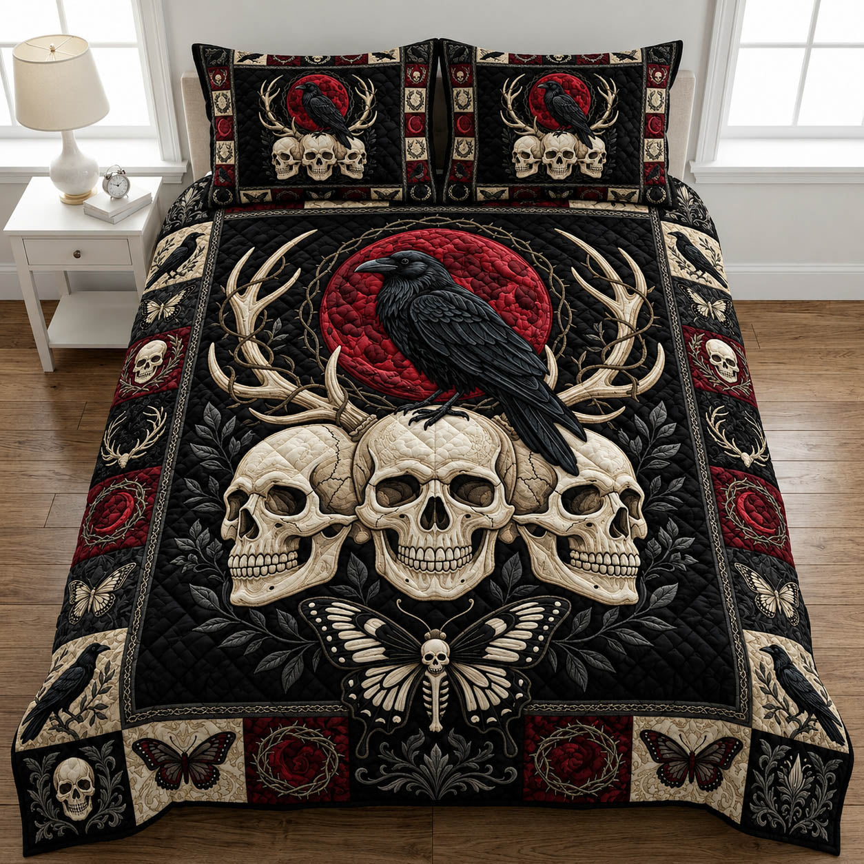 Gothic Skull 3-Piece Quilted Bedding Set GFTOLAN917