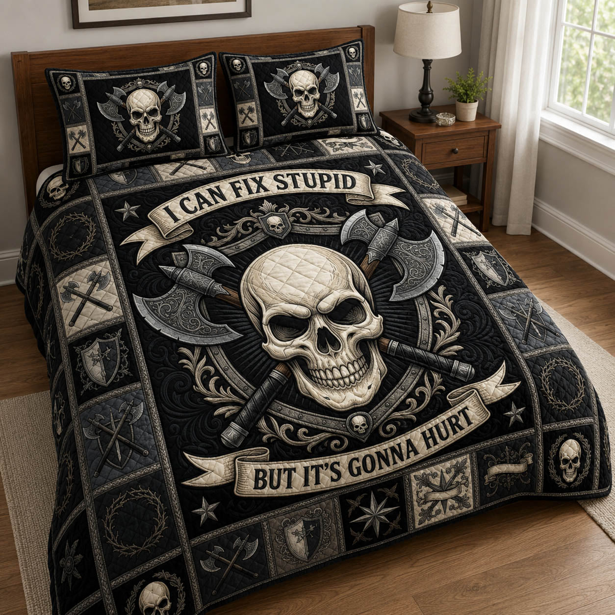 Gothic Skull 3-Piece Quilted Bedding Set GFTOLAN921