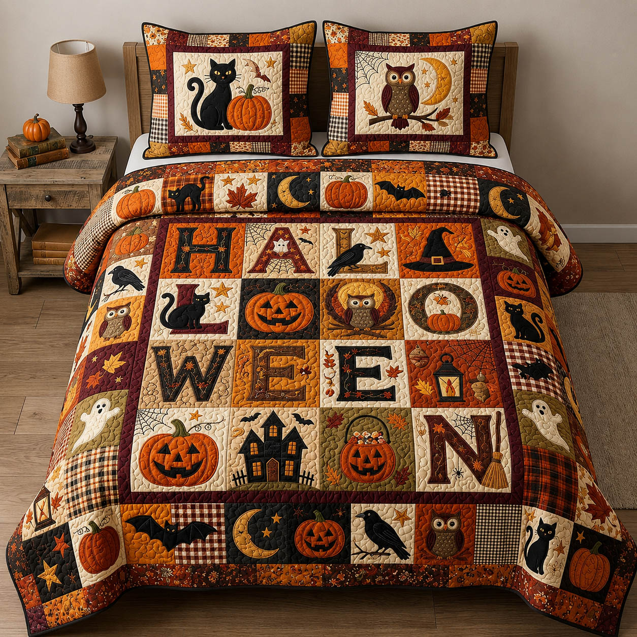 Halloween Patchwork 3-Piece Quilted Bedding Set GFTOLAN931