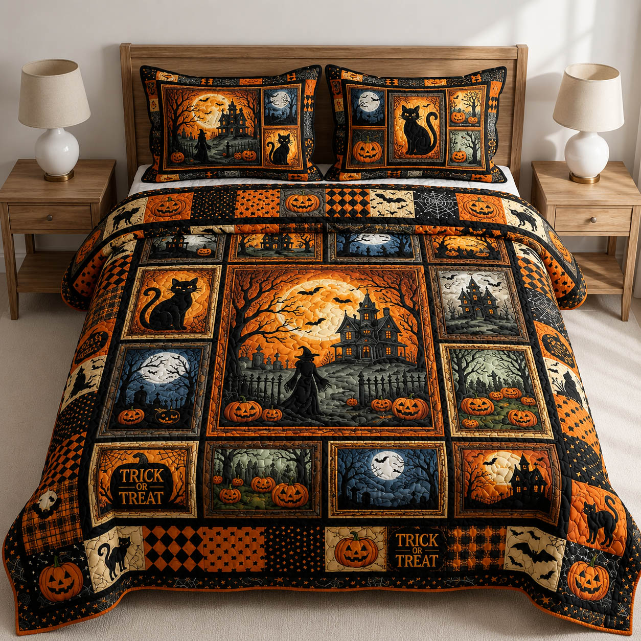 Halloween Patchwork 3-Piece Quilted Bedding Set GFTOLAN932