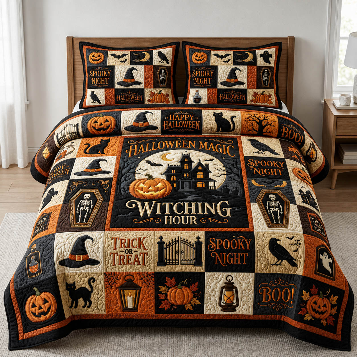 Halloween Patchwork 3-Piece Quilted Bedding Set GFTOLAN933