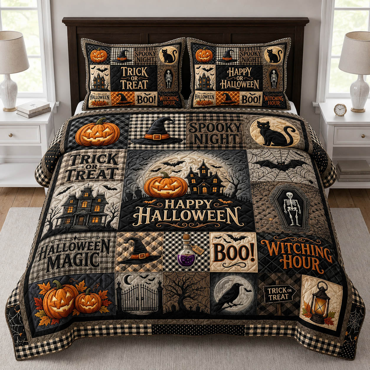 Halloween Patchwork 3-Piece Quilted Bedding Set GFTOLAN934