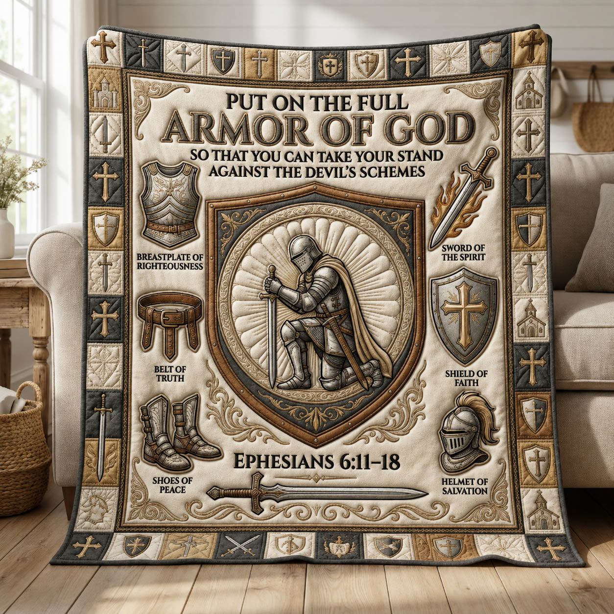 Put On The Full Armor Of God Quilted Blanket GFTOLAN970