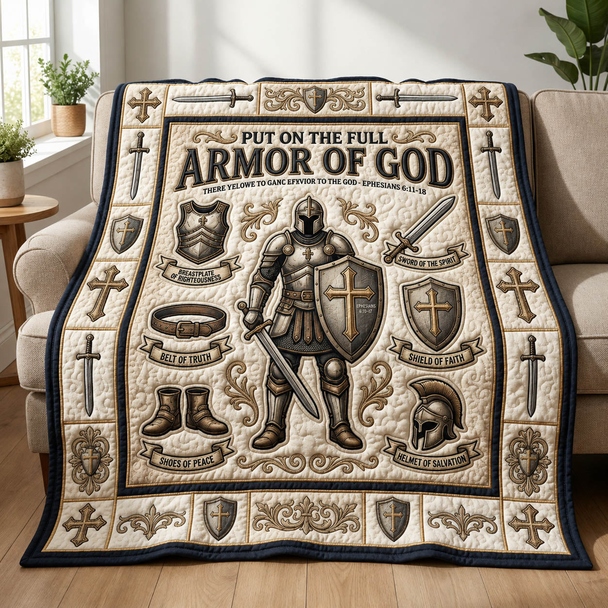 Put On The Full Armor Of God Quilted Blanket GFTOLAN973