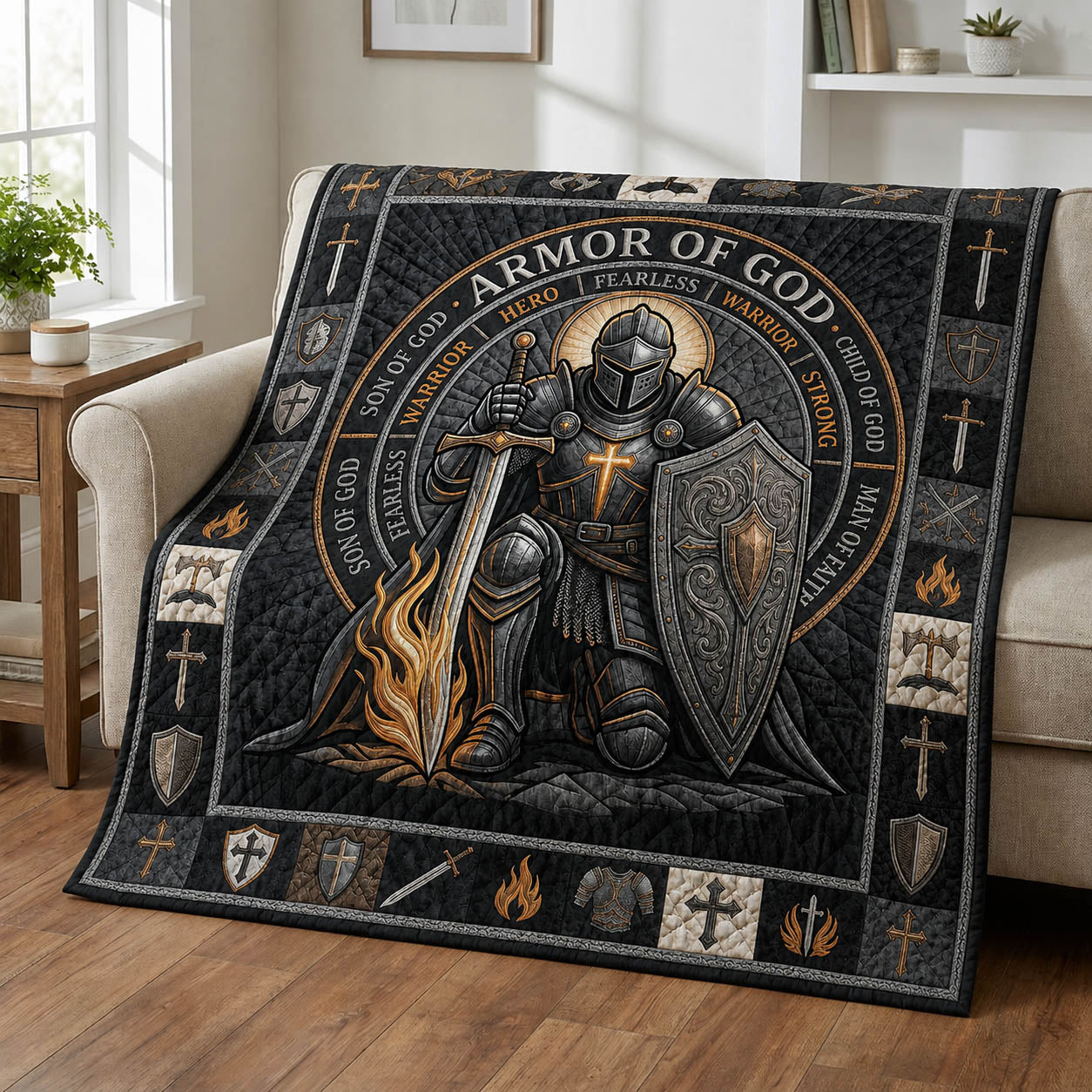Put On The Full Armor Of God Quilted Blanket GFTOLAN974