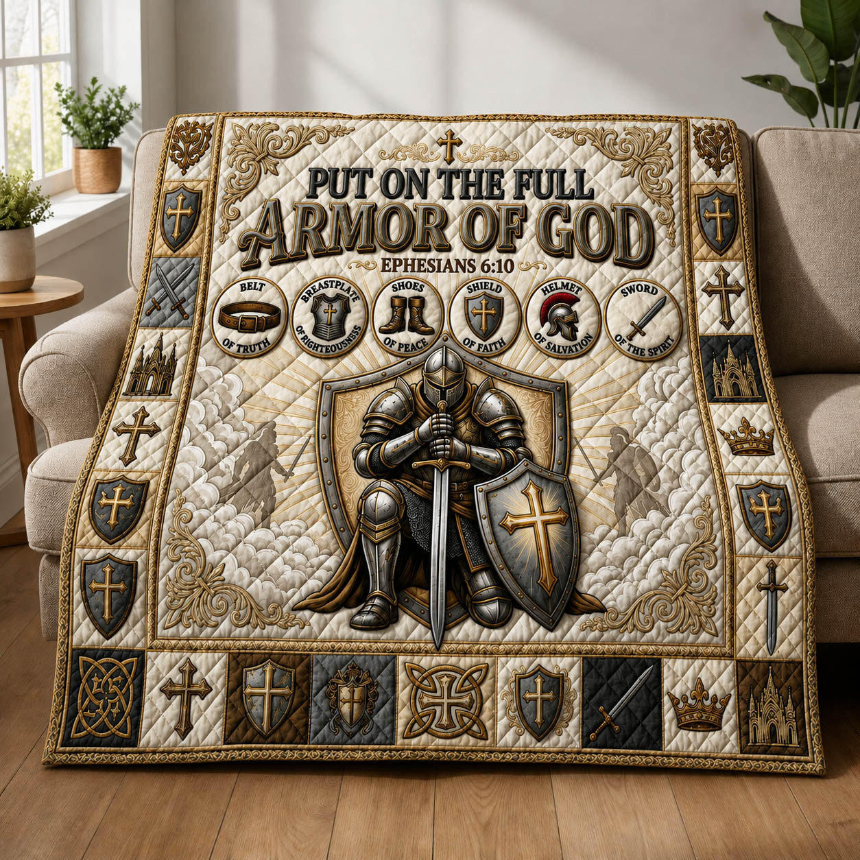 Put On The Full Armor Of God Quilted Blanket GFTOLAN975
