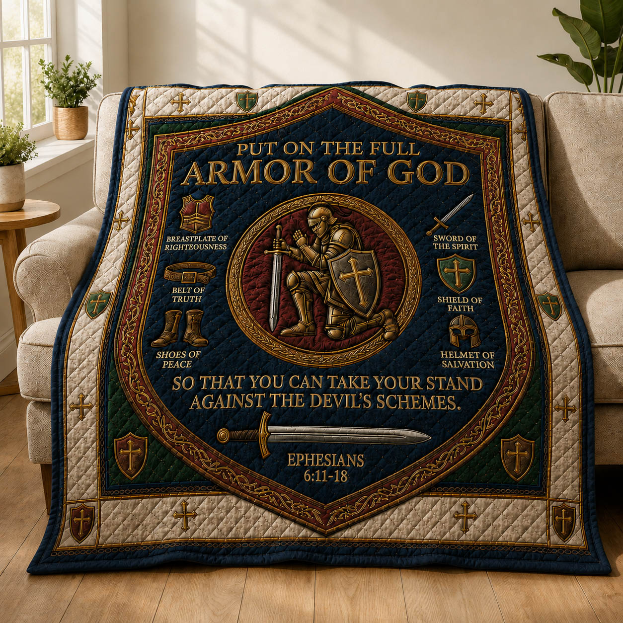 Put On The Full Armor Of God Quilted Blanket GFTOLAN976