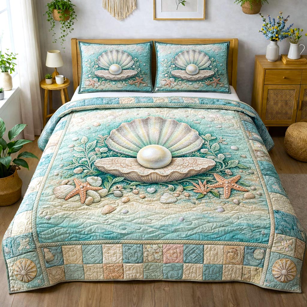 Sea Shells 3-Piece Quilted Bedding Set GFTOMA10197