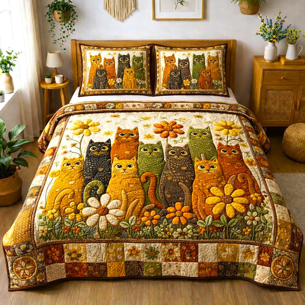 Cozy Cat 3-Piece Quilted Bedding Set GFTOMA10227