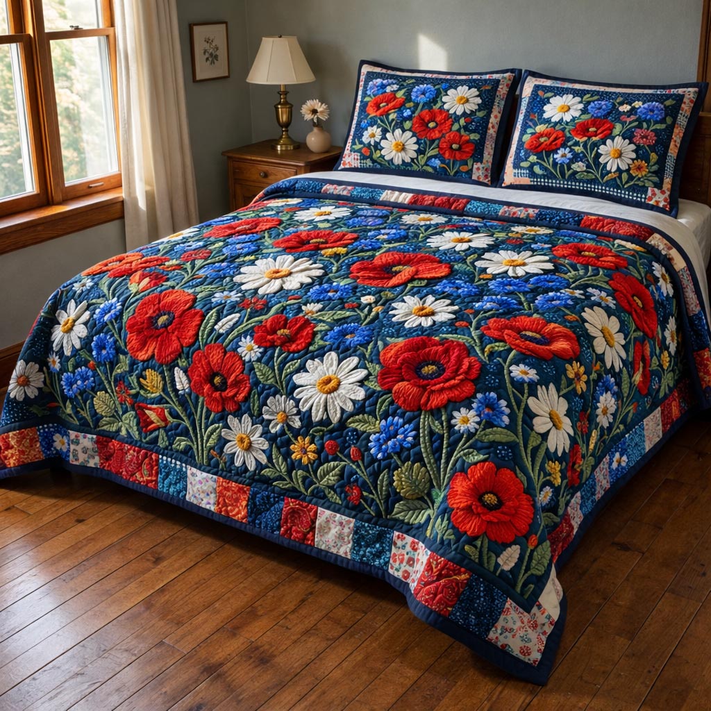 Spring Flowers 3-Piece Quilted Bedding Set GFTOMA10233