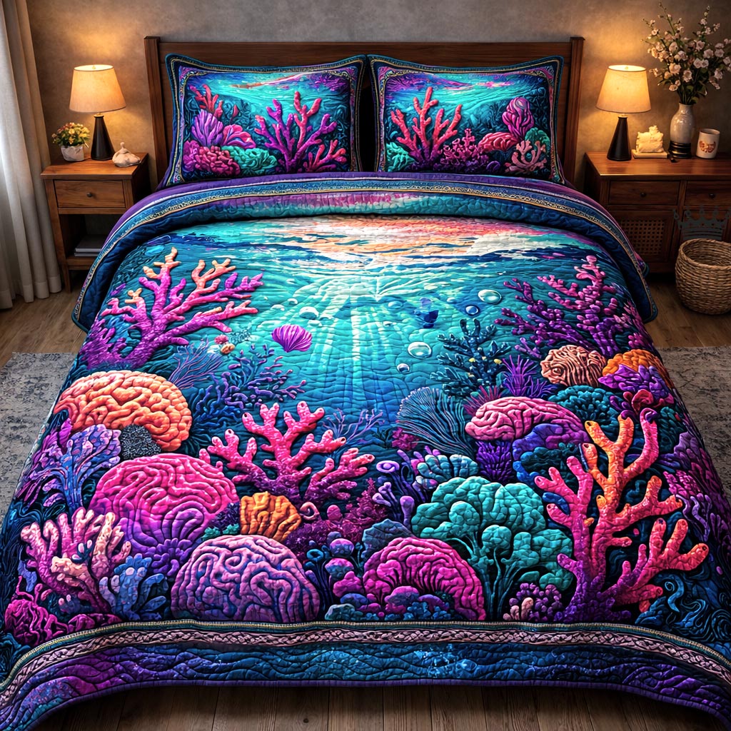 Ocean Shells 3-Piece Quilted Bedding Set GFTOMA10261